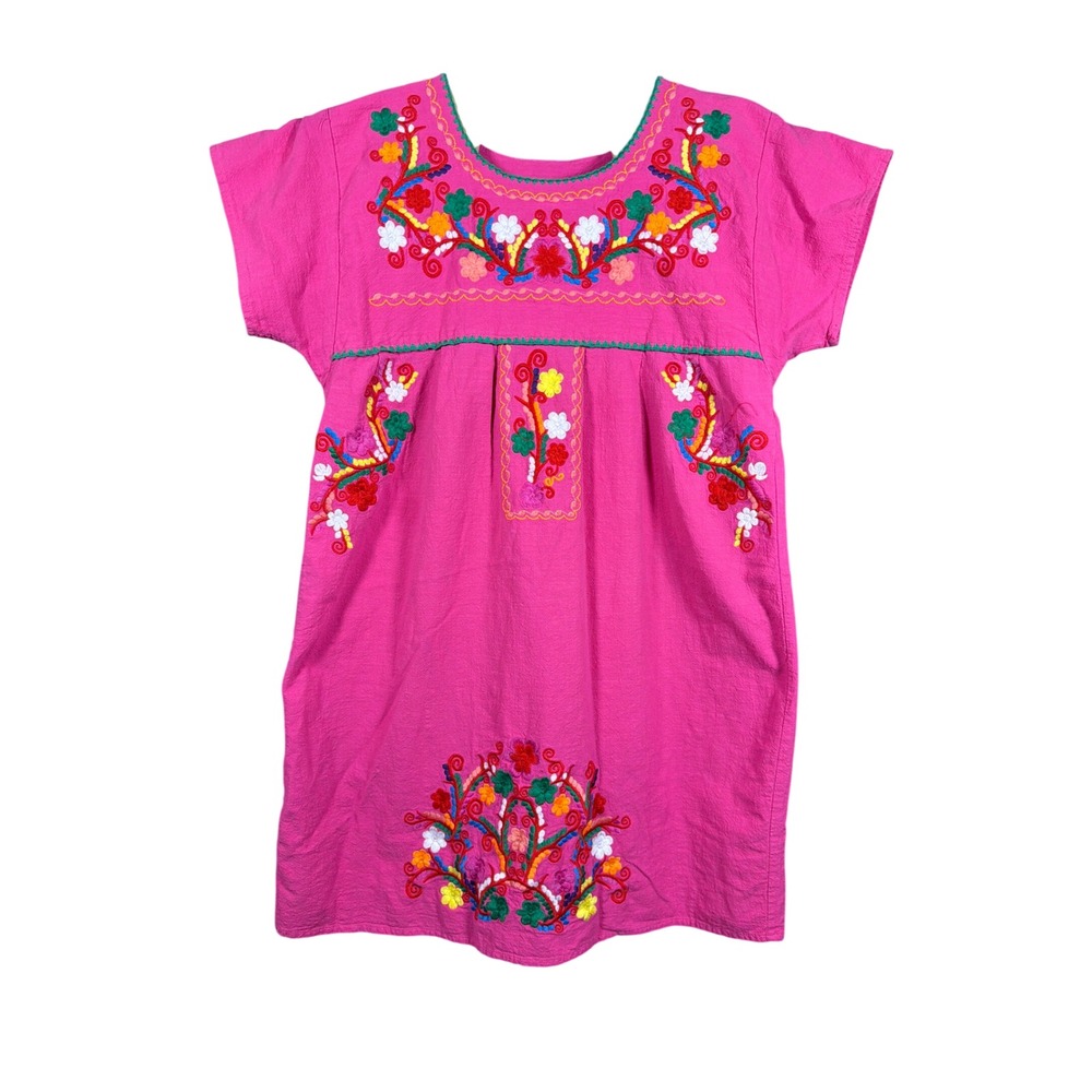 YZXDORWJ Dress Women XXL Mexican Peasant Pink Floral Embroidered Short Sleeve